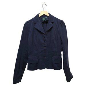 Ralph Lauren Navy Cotton Deconstructed Equestrian Style Career Blazer Sz M
